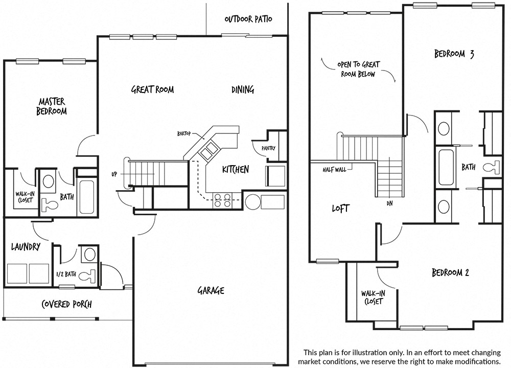 Floor plan for 3 beds, 2.5 baths, 1650 sqft